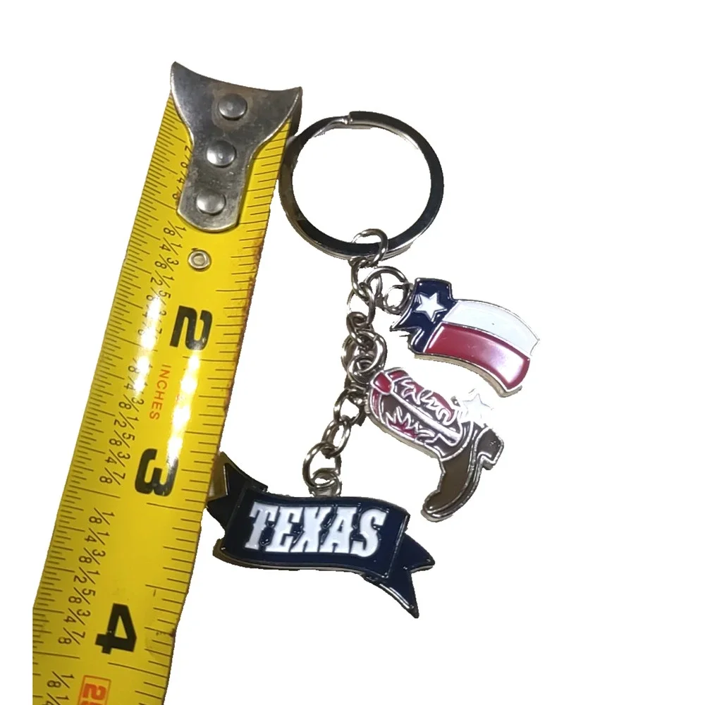 Keychain Dangles Charms Texas Flag Boots Red White Blue Metal Enamel